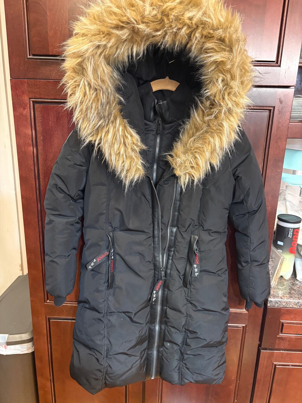 Canada Weather Gear Womens Black Long Parka Fur Trim Size S